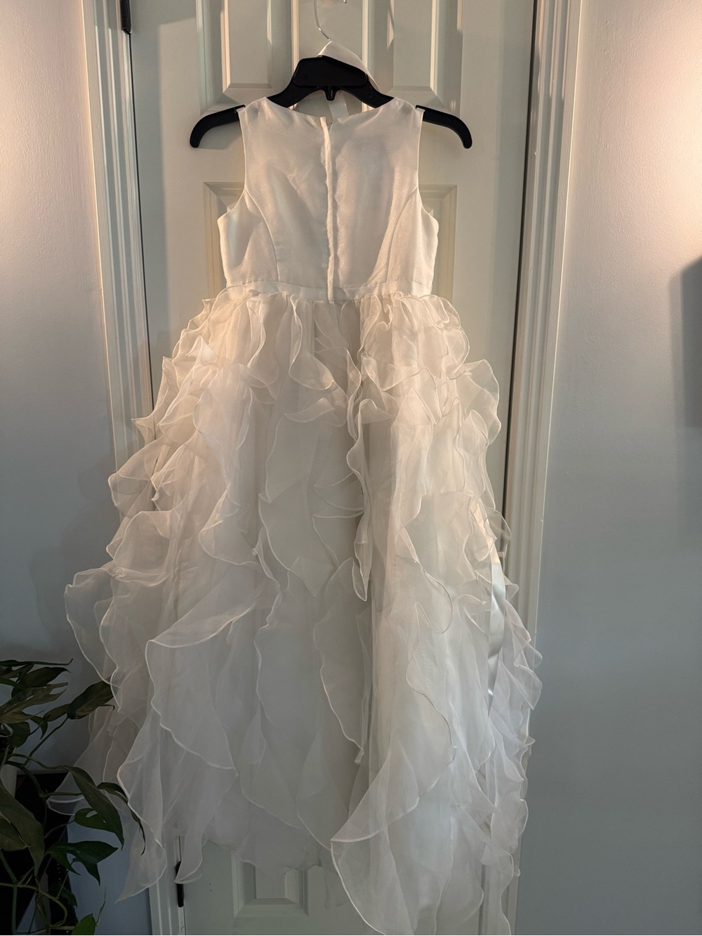 David's Bridal White Ruffled Organza Flower Girl Gown - Picture 2 of 4